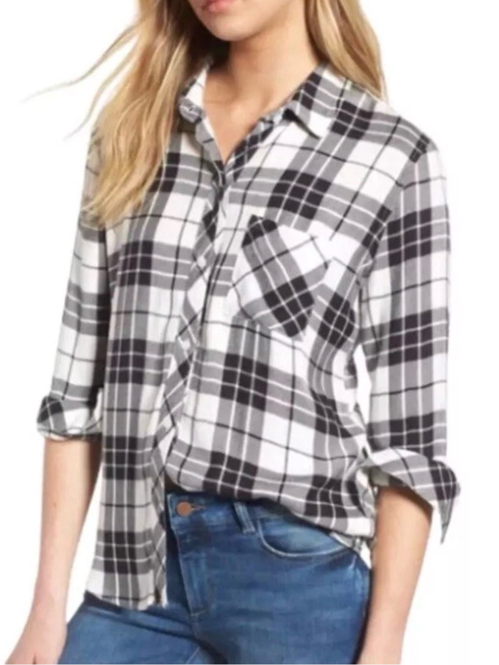 Rails Hunter Black & White Plaid Button-Up Shirt EUC $188